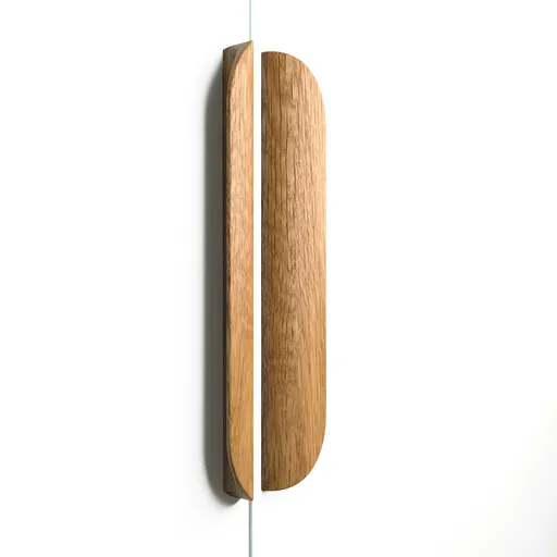 Long half oval wood cabinet knobs from natural wood